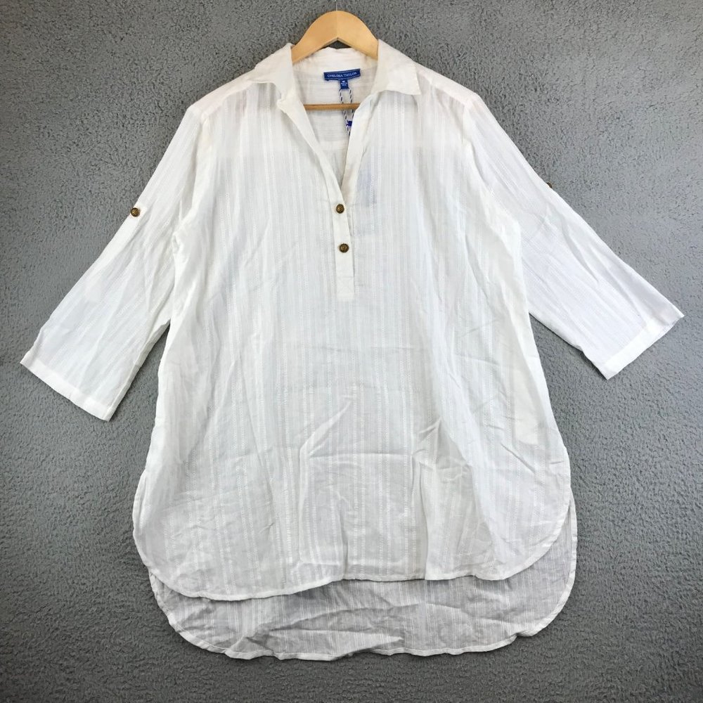 New Chelsea Taylor Swim white short sleeve blouse size M